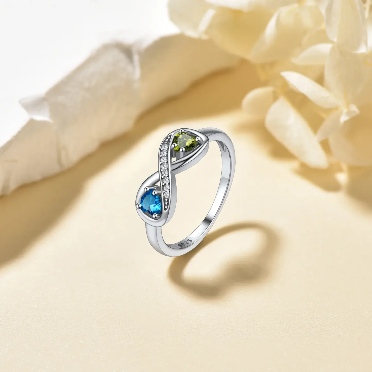 Bague Infini Personnalisée avec Pierres de Naissance et Gravure 