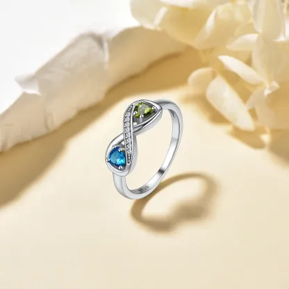 Bague Infini Personnalisée avec Pierres de Naissance et Gravure 