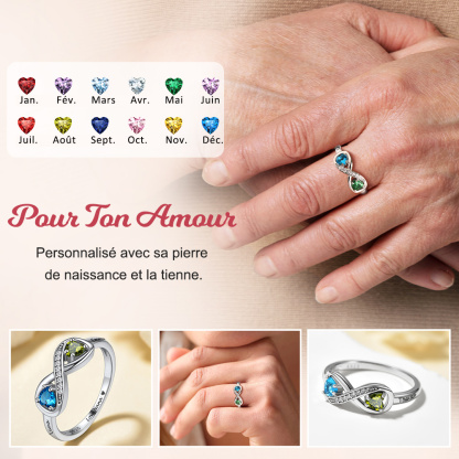 Bague Infini Personnalisée avec Pierres de Naissance et Gravure pour femme