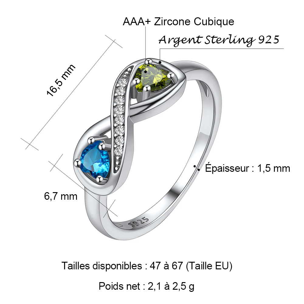 Bague Infini Personnalisée avec Pierres de Naissance taille