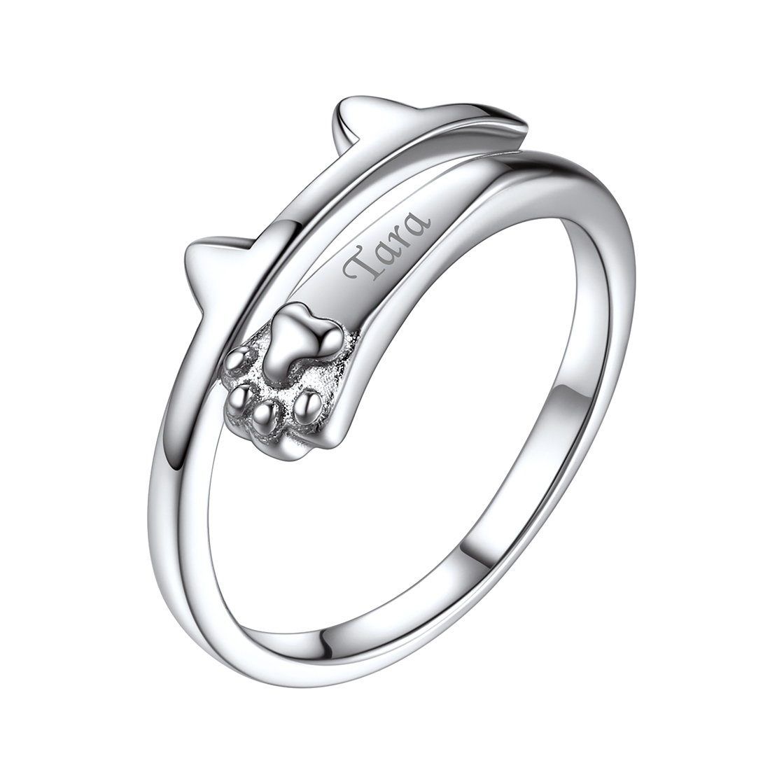 Bague Patte de Chat Gravée Ajustable | Argent 925