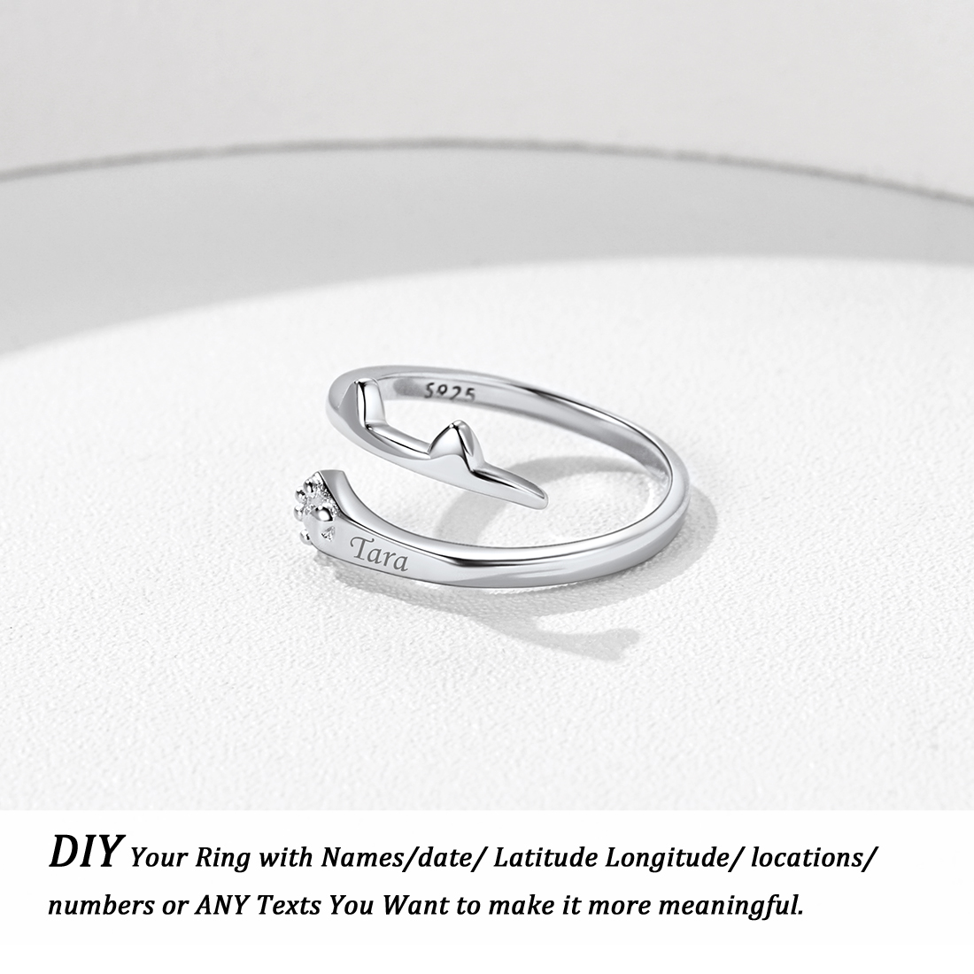 Bague personnalisée Patte de Chat Gravée