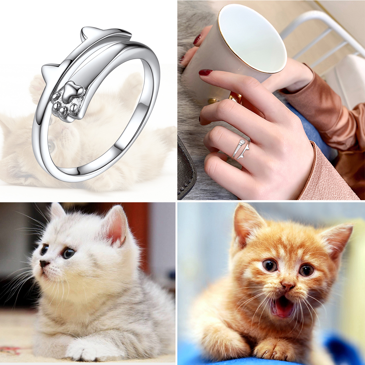 Bague Patte de Chat Gravée Ajustable 