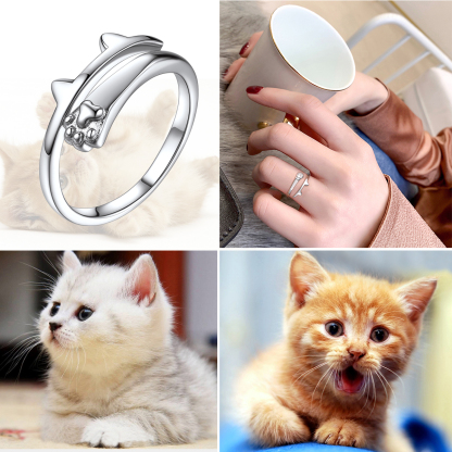 Bague Patte de Chat Gravée Ajustable 