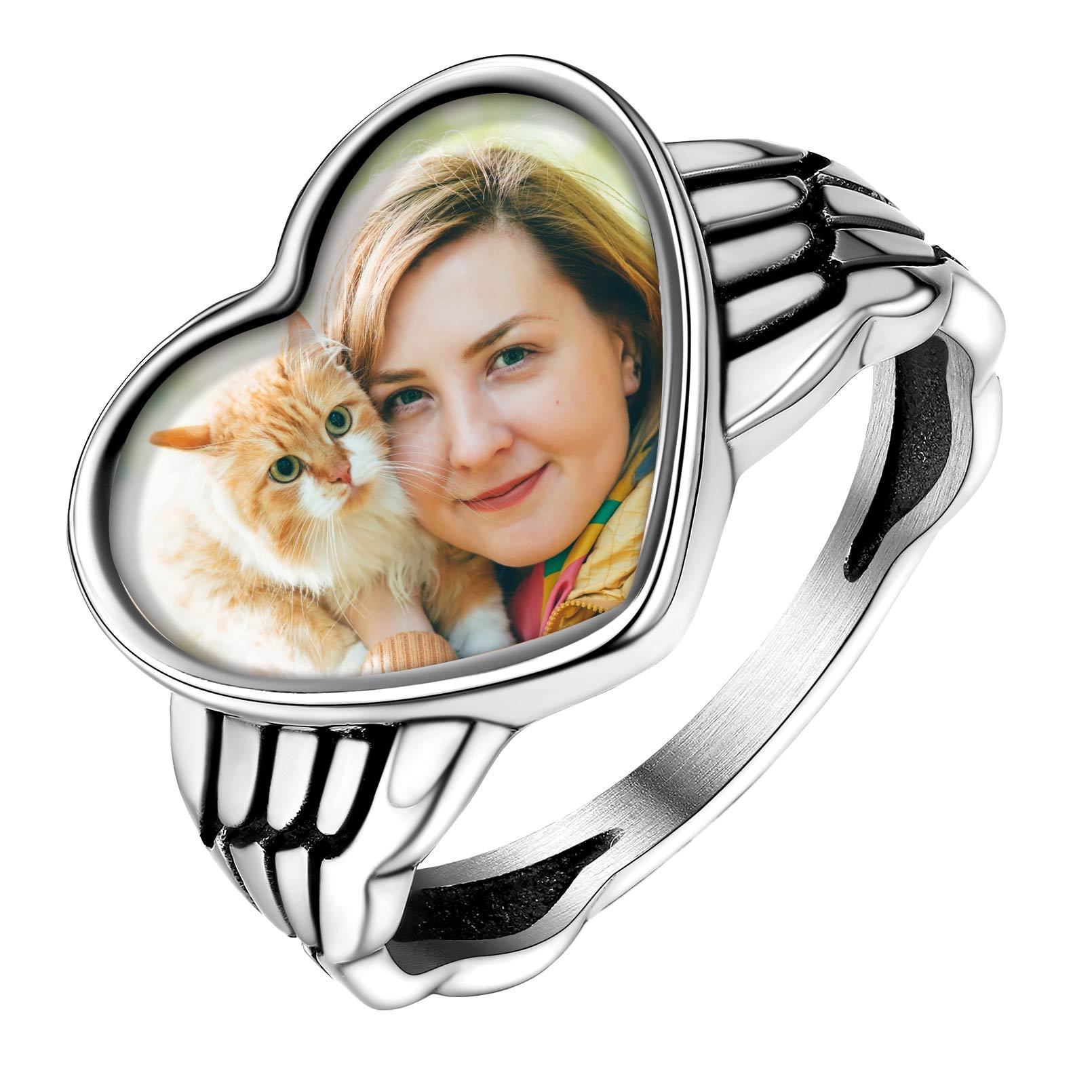 Bague Personnalisée Cœur avec Ailes d'Ange pour Femme