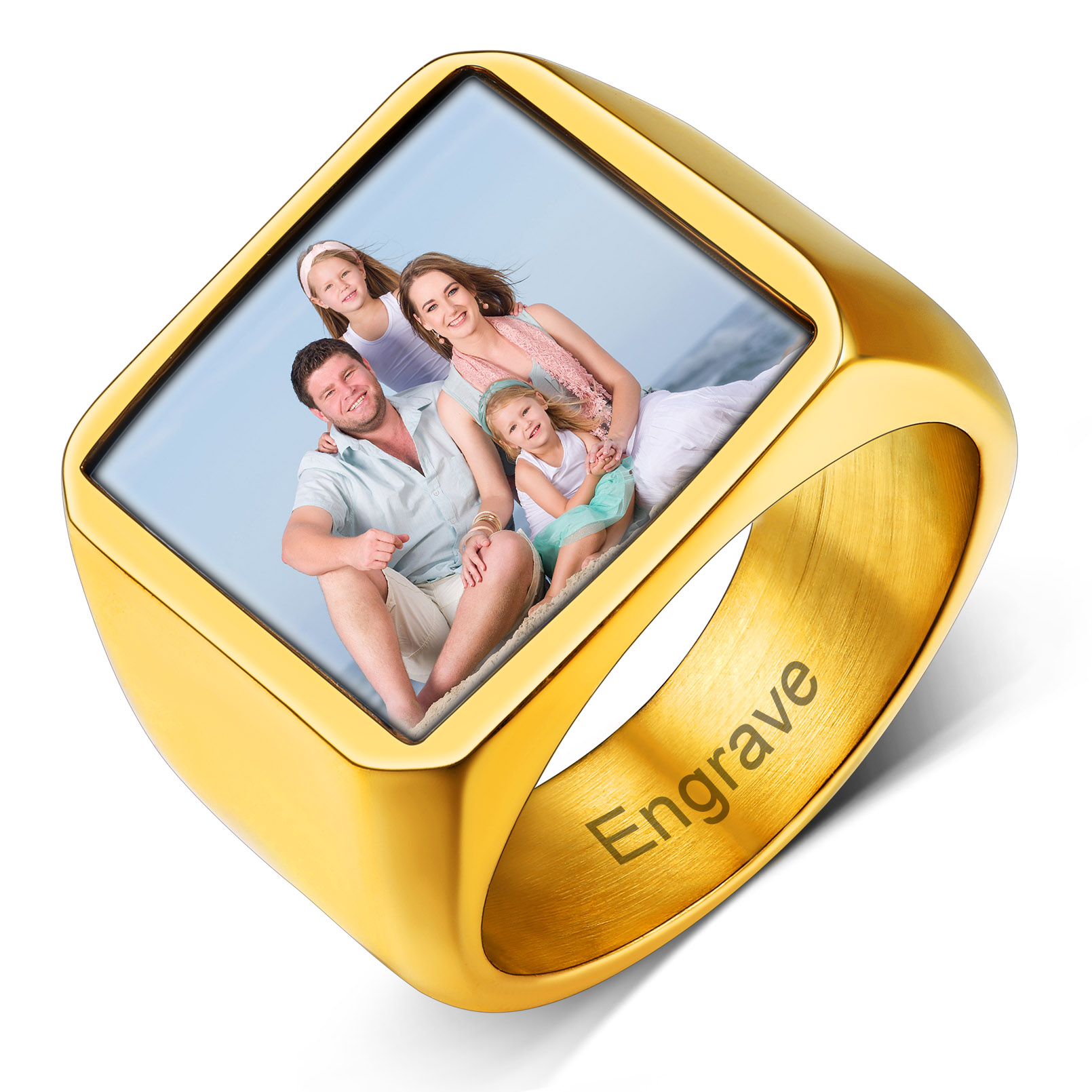 Bague Chevalière Personnalisée avec Photo et Texte pour Homme