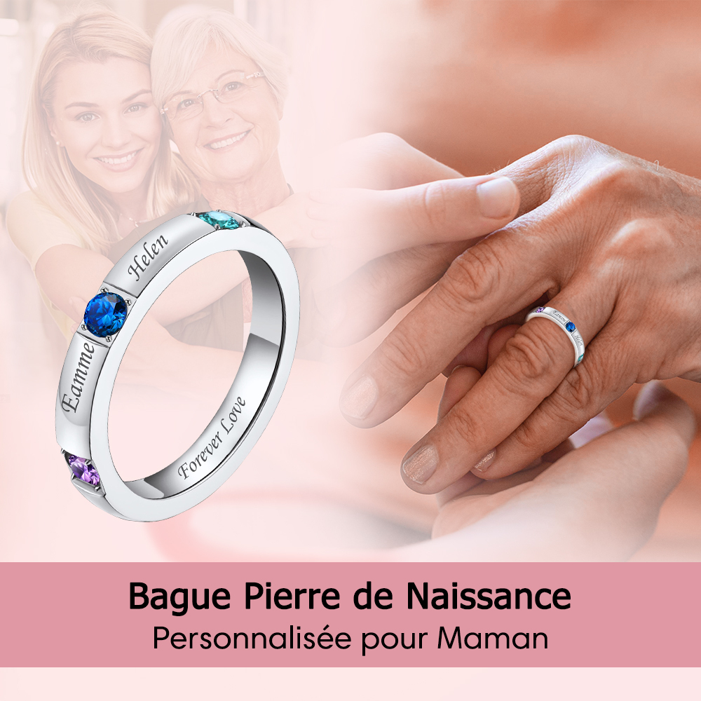 Bague Personnalisée avec Pierres de Naissance pour Maman