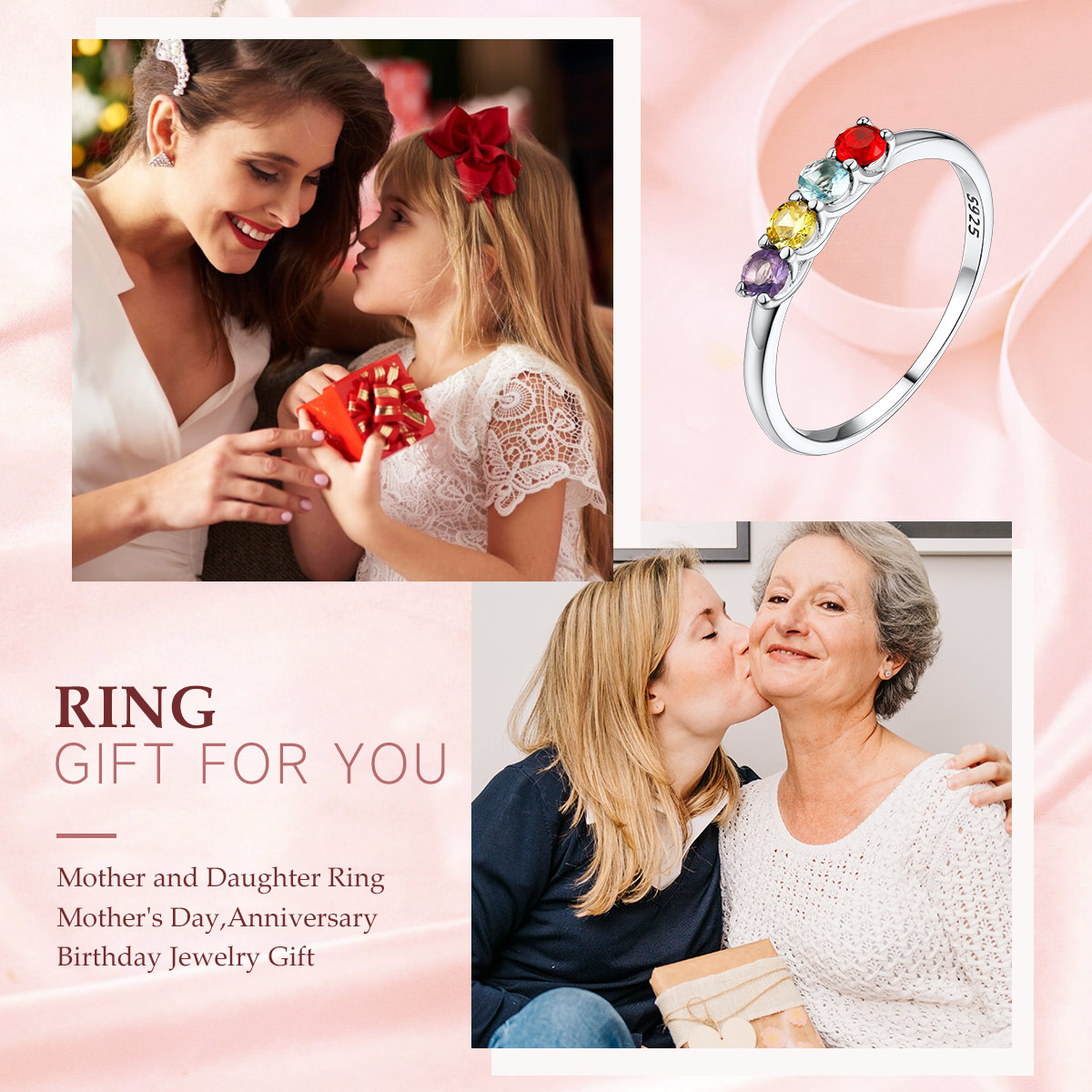 Bague Personnalisée avec Pierres de Naissance pour fête des mères