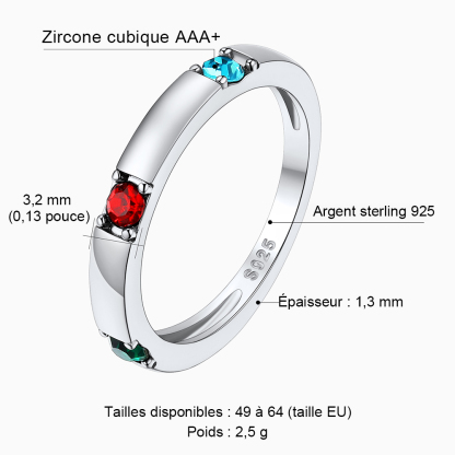 Bague Personnalisée en Argent Sterling avec Pierres de Naissance pour Maman taille