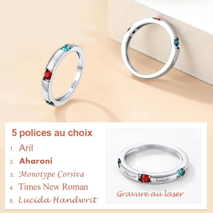 Bague Personnalisée avec Pierres de Naissance Gravé