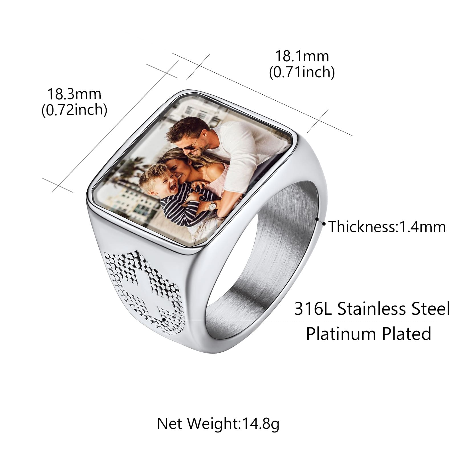 Bague Photo Gravée Personnalisée Cadeau pour Homme taille