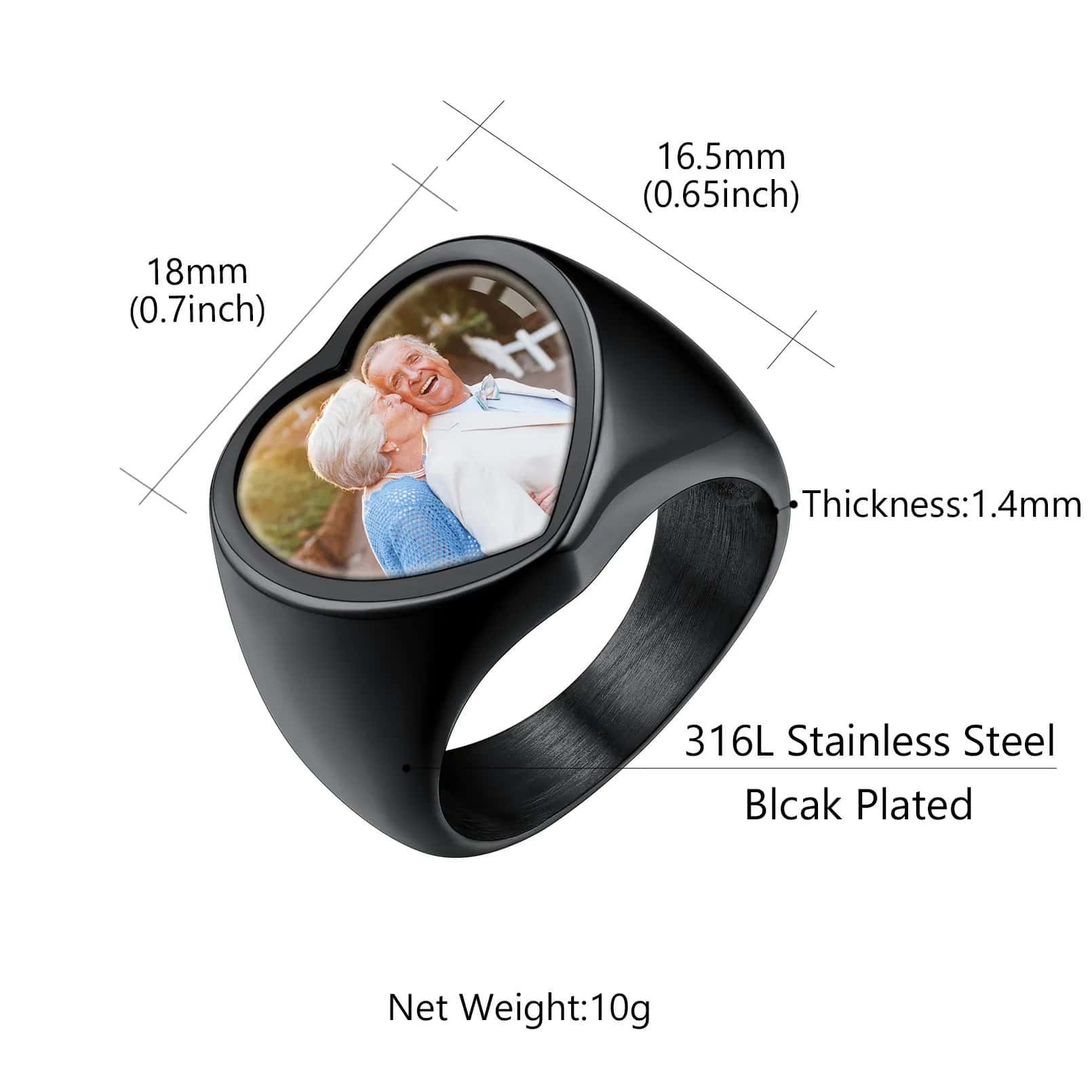 Bague Photo Gravée en Forme de Cœur pour Homme taille