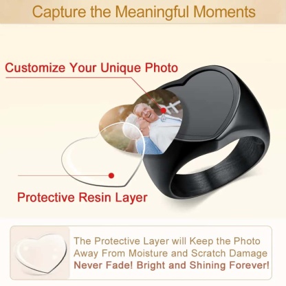 Bague Photo Gravée Cœur détail