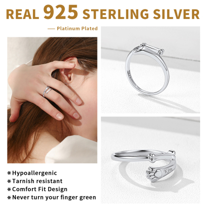 Bague Réglable Argent 925 Patte et Os pour Amoureux d’Animaux détail