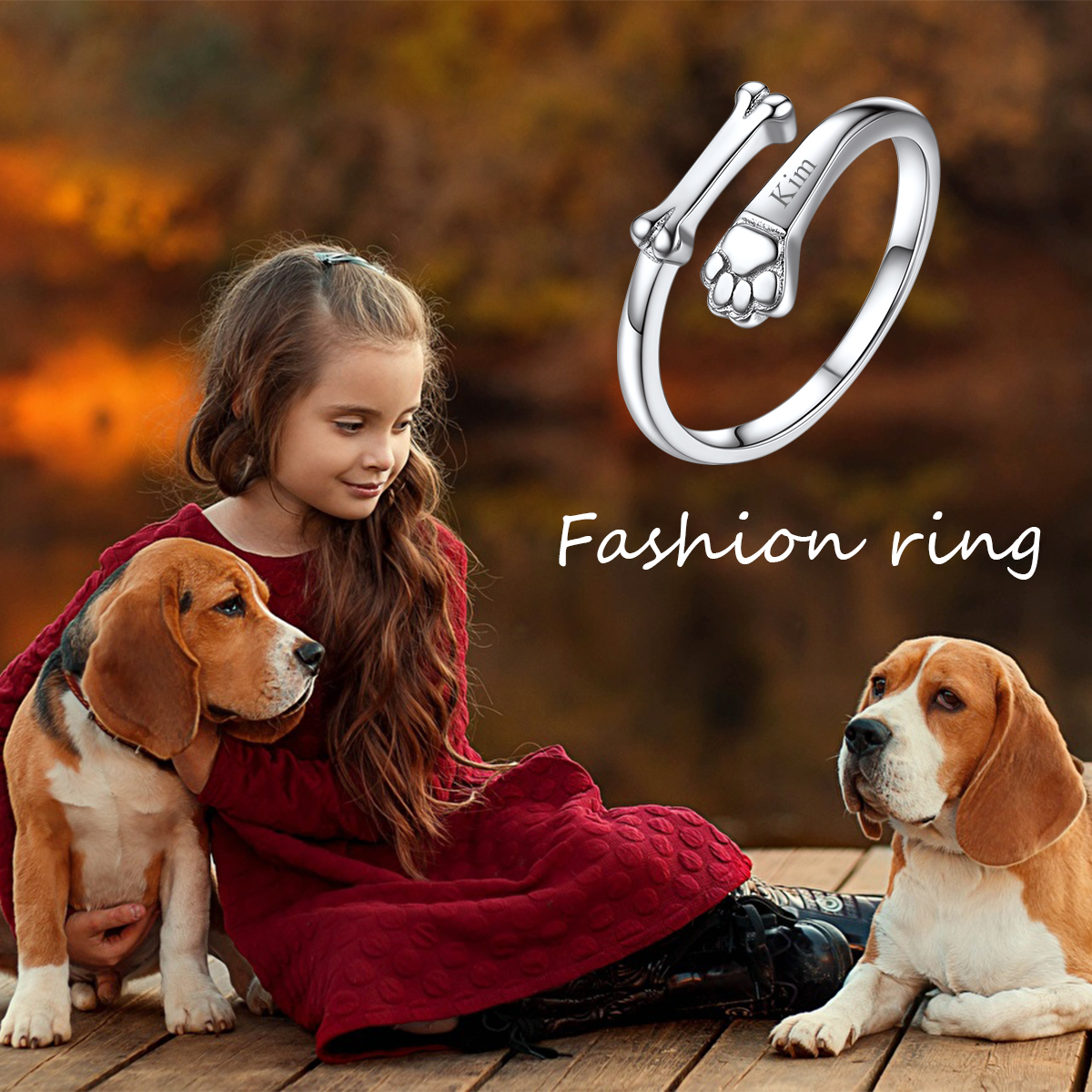 Bague Réglable  Patte et Os pour Amoureux d’Animaux