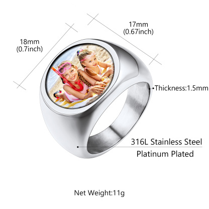 Bague avec Photo Personnalisée en Acier – Cadeau Souvenir Taille