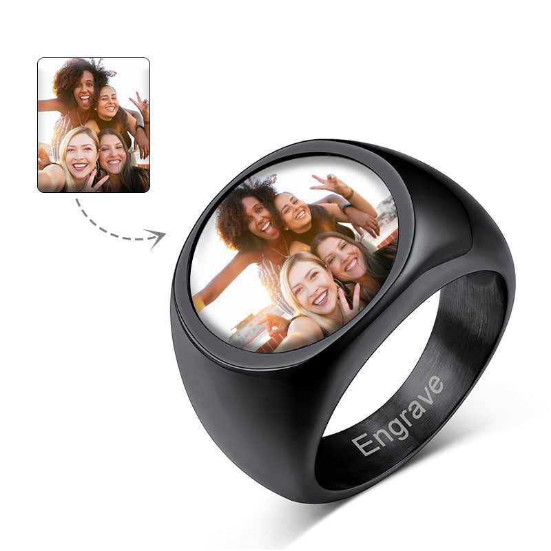 Bague avec Photo Personnalisée Noir
