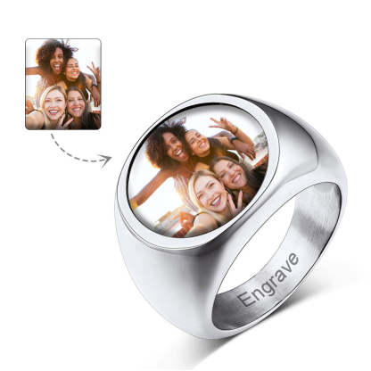 Bague avec Photo Personnalisée en Acier – Cadeau Souvenir