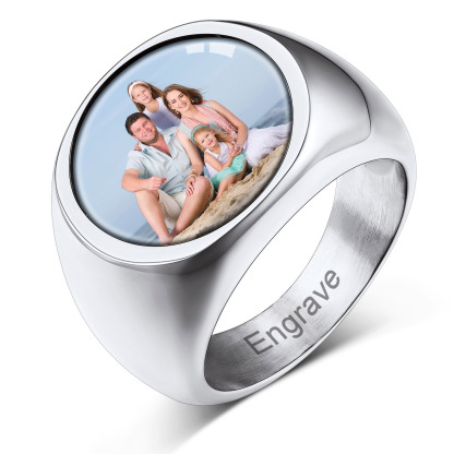 Bague avec Photo Personnalisée en Acier – Cadeau Souvenir Argenté
