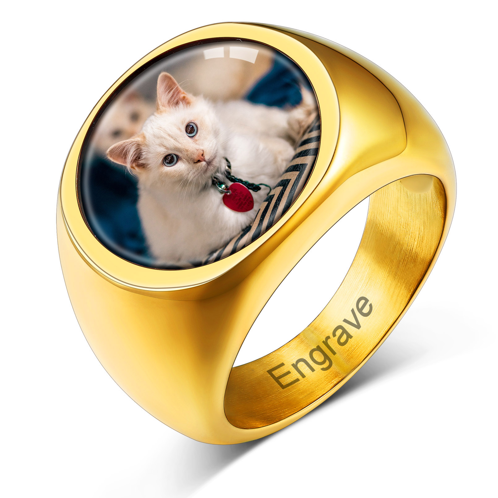 Bague avec Photo Personnalisée en Acier – Cadeau Souvenir Or
