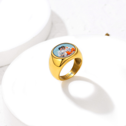 Bague avec Photo Personnalisée en Acier – Cadeau Souvenir Or