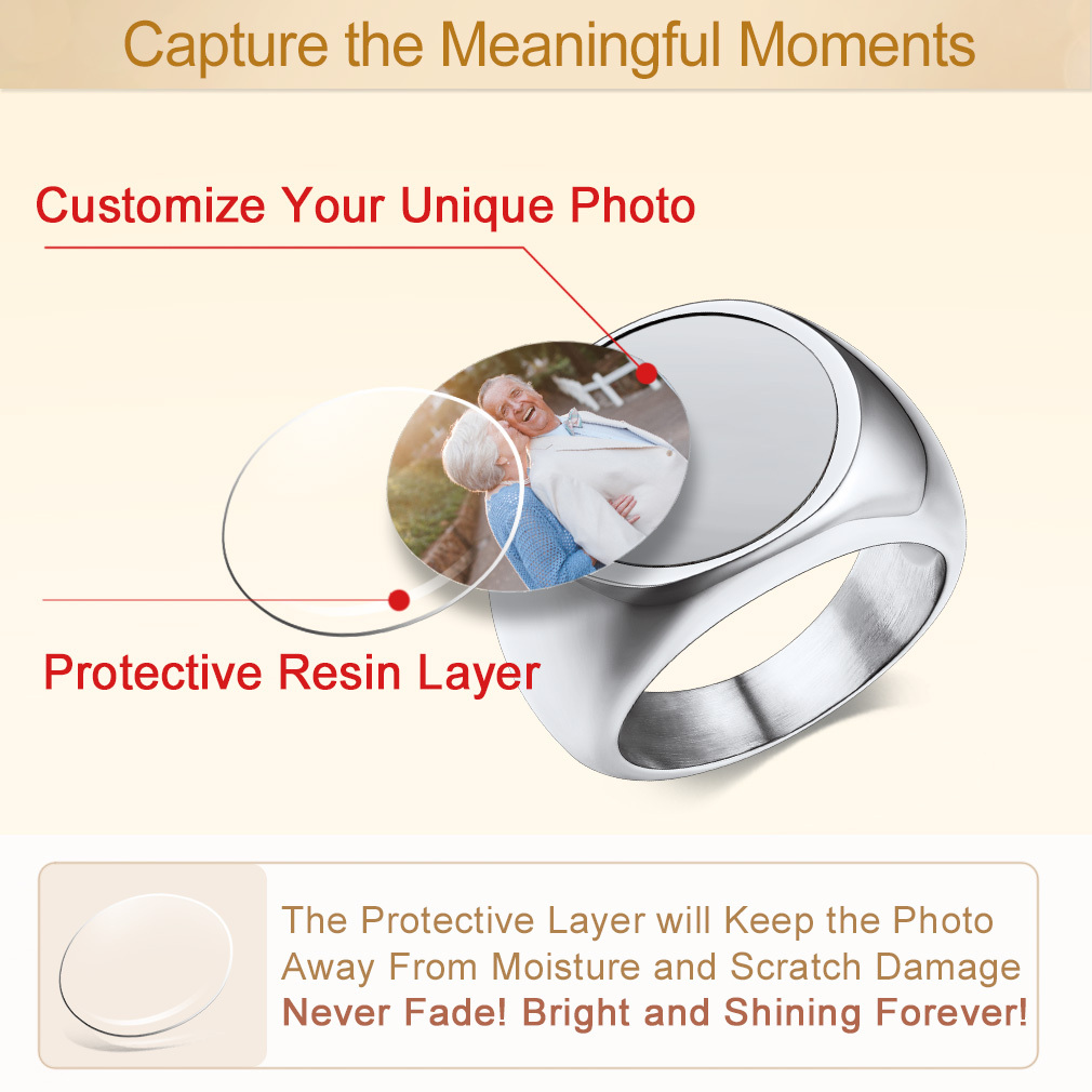 Bague avec Photo Personnalisée en Acier – Cadeau Souvenir Film
