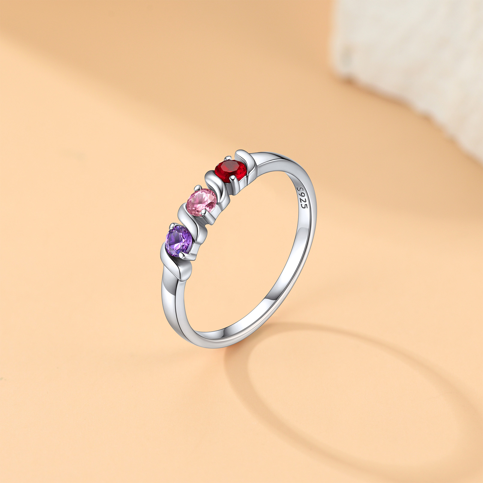 Bague en Argent Sterling Personnalisée avec Pierres de Naissance pour femme
