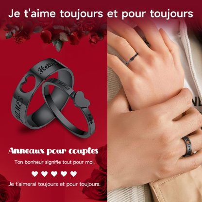 Bagues Promesse Personnalisées avec Prénoms pour Couples Noir