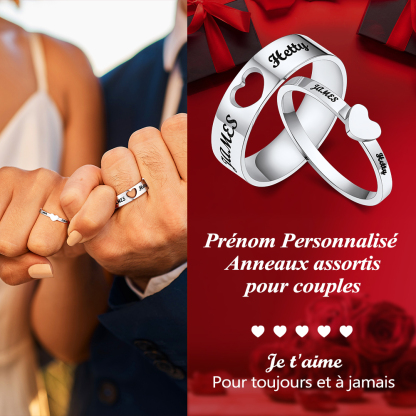 Bagues Promesse Personnalisées avec Prénoms pour Couples argente