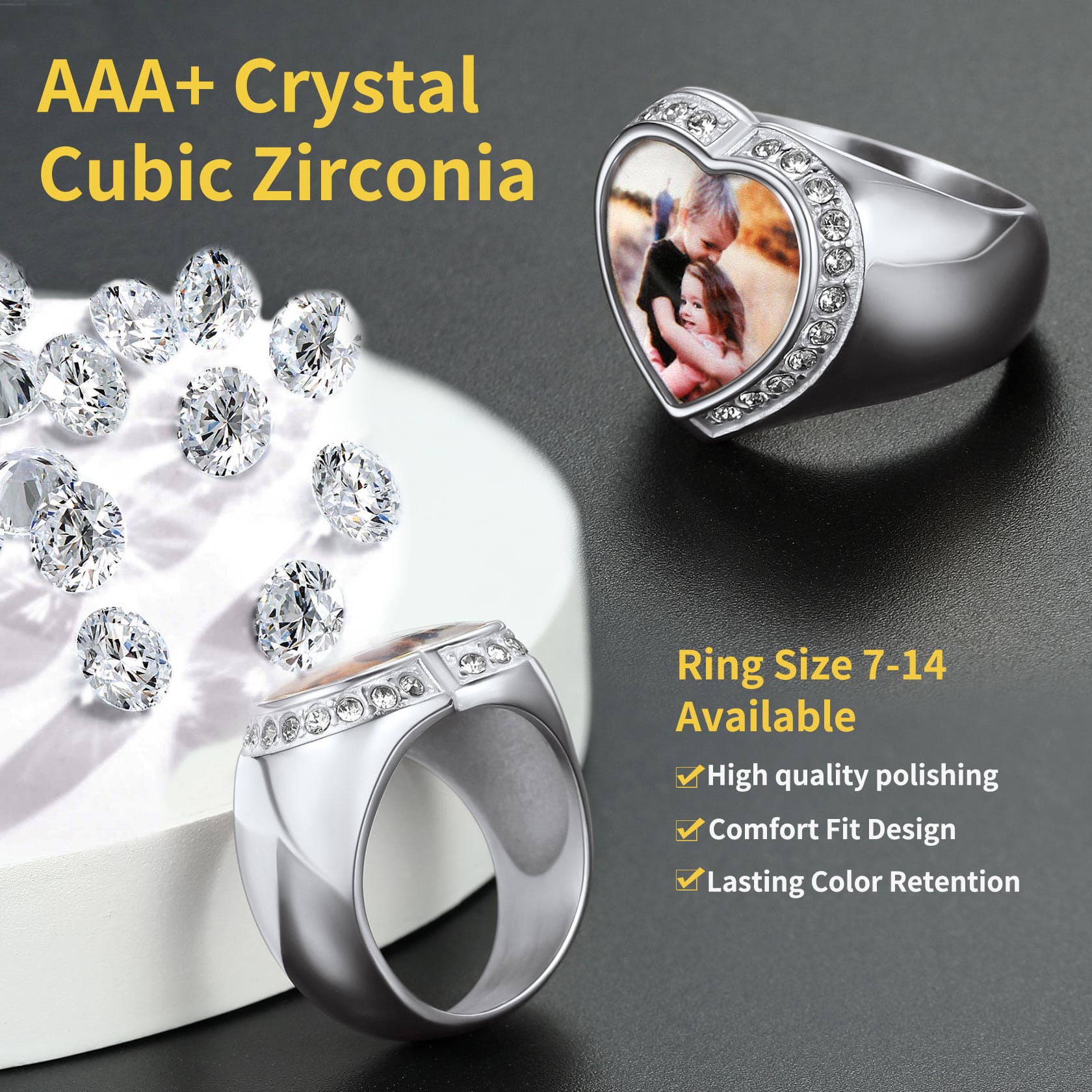 Bagues Sceau Cœur Personnalisées en acier inoxydable