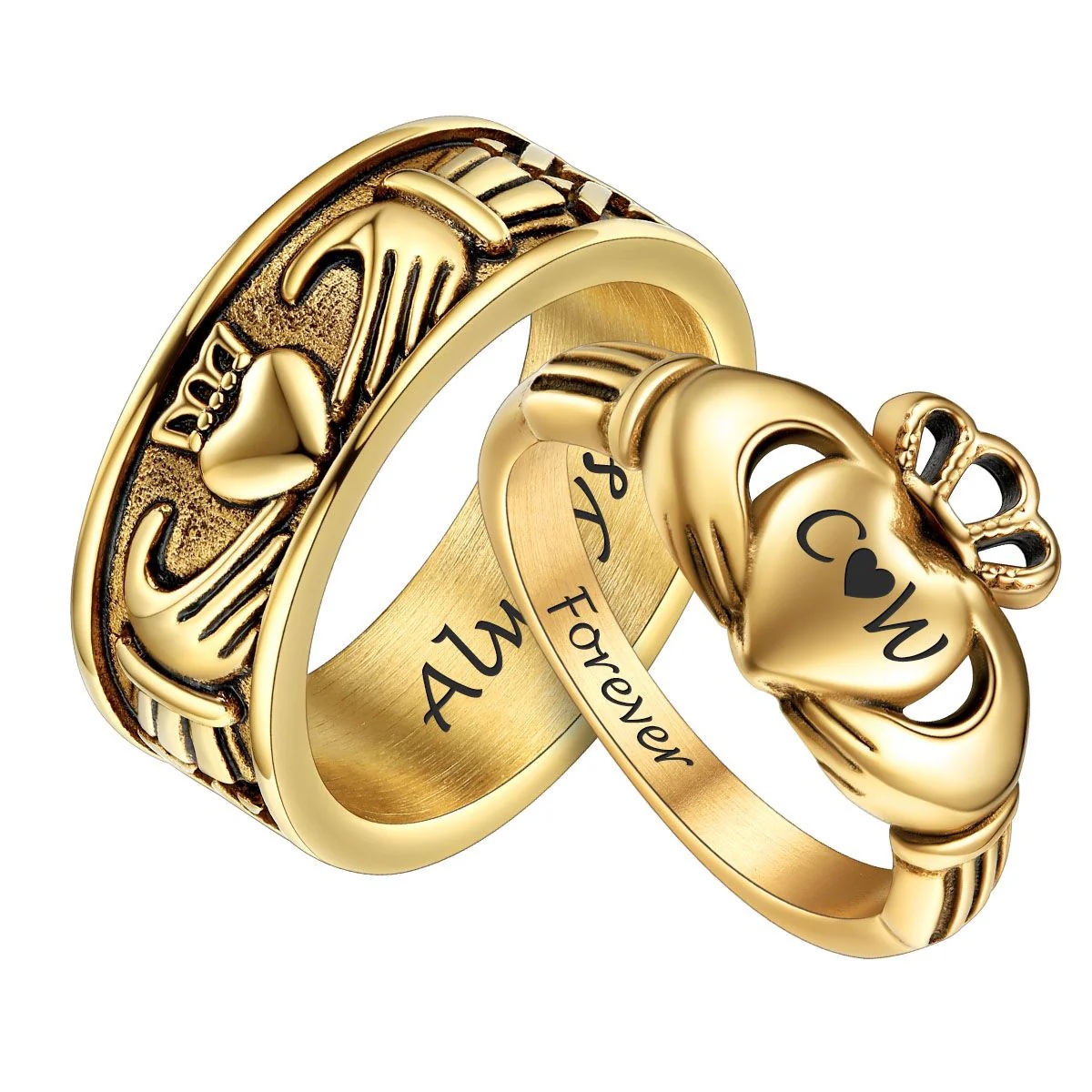 Bagues de Promesse Claddagh Personnalisées pour Couple Or 