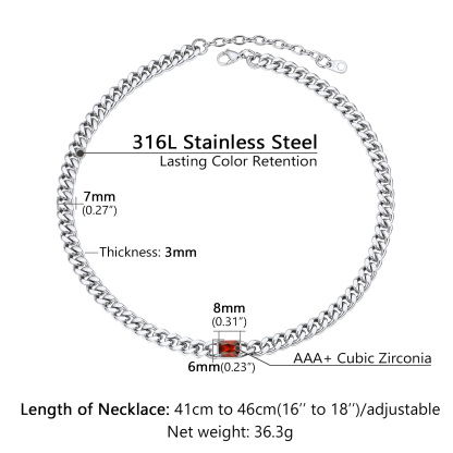 Collier Ras-de-Cou Chaîne Cuban 7MM avec Pierre de Naissance Taille