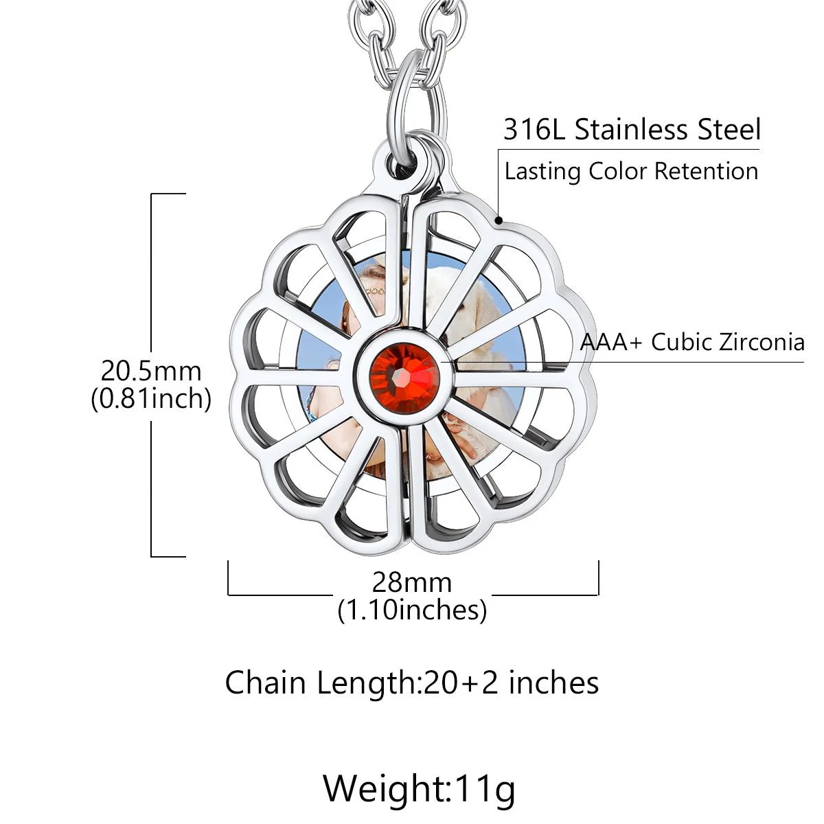 Collier Médaillon Pierre de Naissance en acier inoxydable taille 