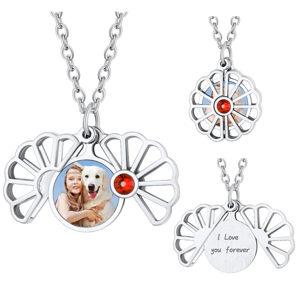 Collier argenté Médaillon Fleur de Pierre de Naissance