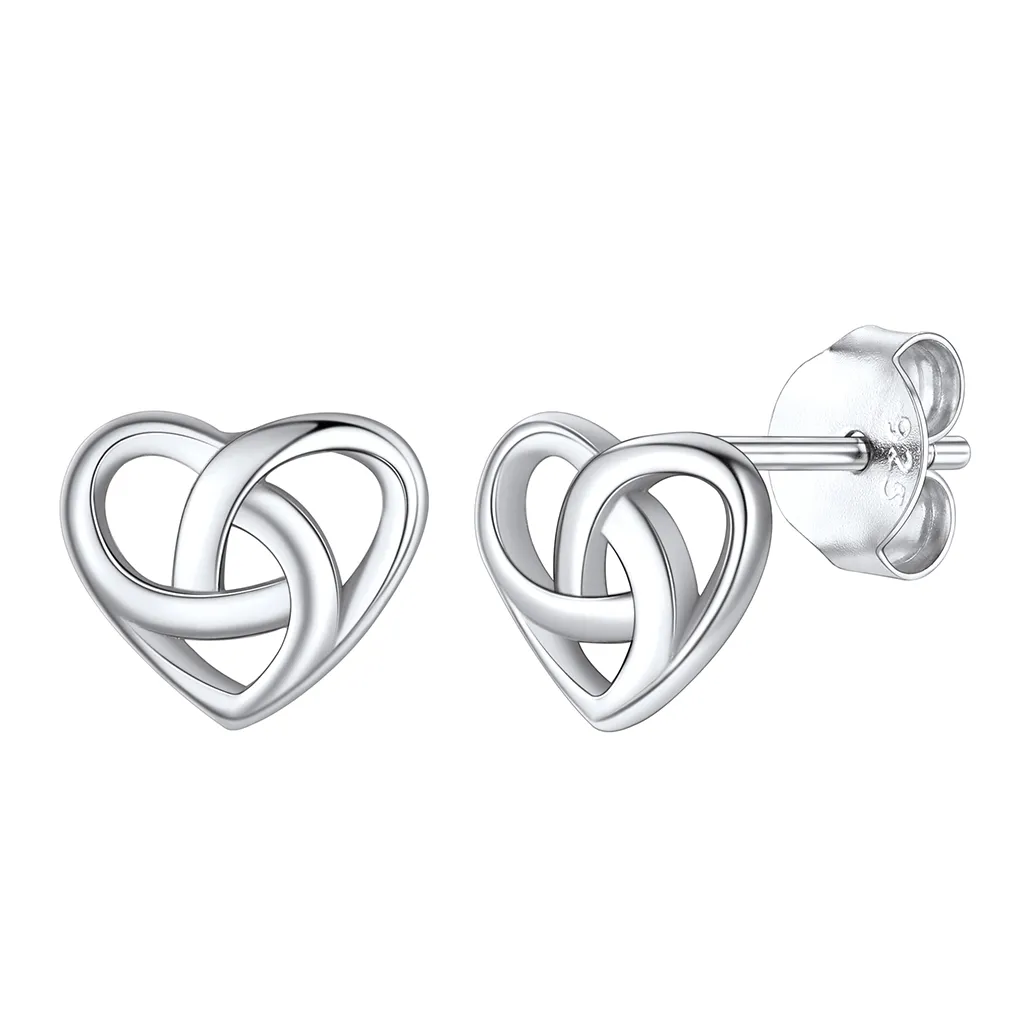 Boucles d’Oreilles Clous Cœur Nœud Celtique en Argent Sterling 925 Argenté