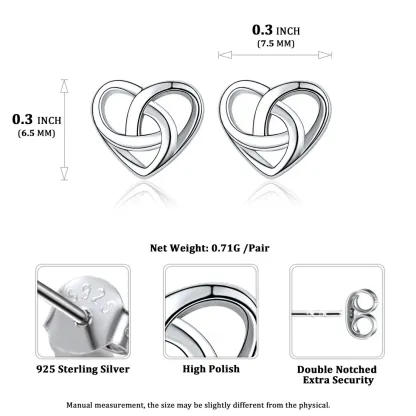 Boucles d’Oreilles Clous Cœur Nœud Celtique en Argent Sterling 925 Taille