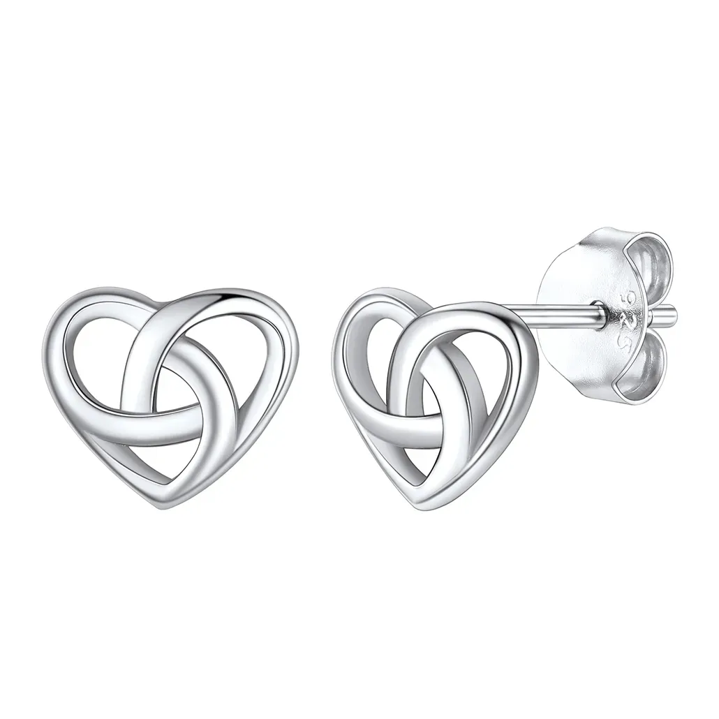 Boucles d’Oreilles Clous Cœur Nœud Celtique en Argent Sterling 925 Argenté