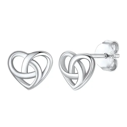 Boucles d’Oreilles Clous Cœur Nœud Celtique en Argent Sterling 925 Argenté