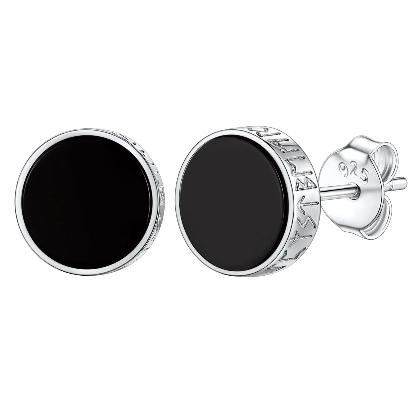Boucles d’Oreilles Homme Argent 925 Onyx Noir Style Viking