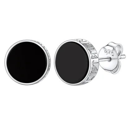 Boucles d’Oreilles Homme Argent 925 Onyx Noir Style Viking