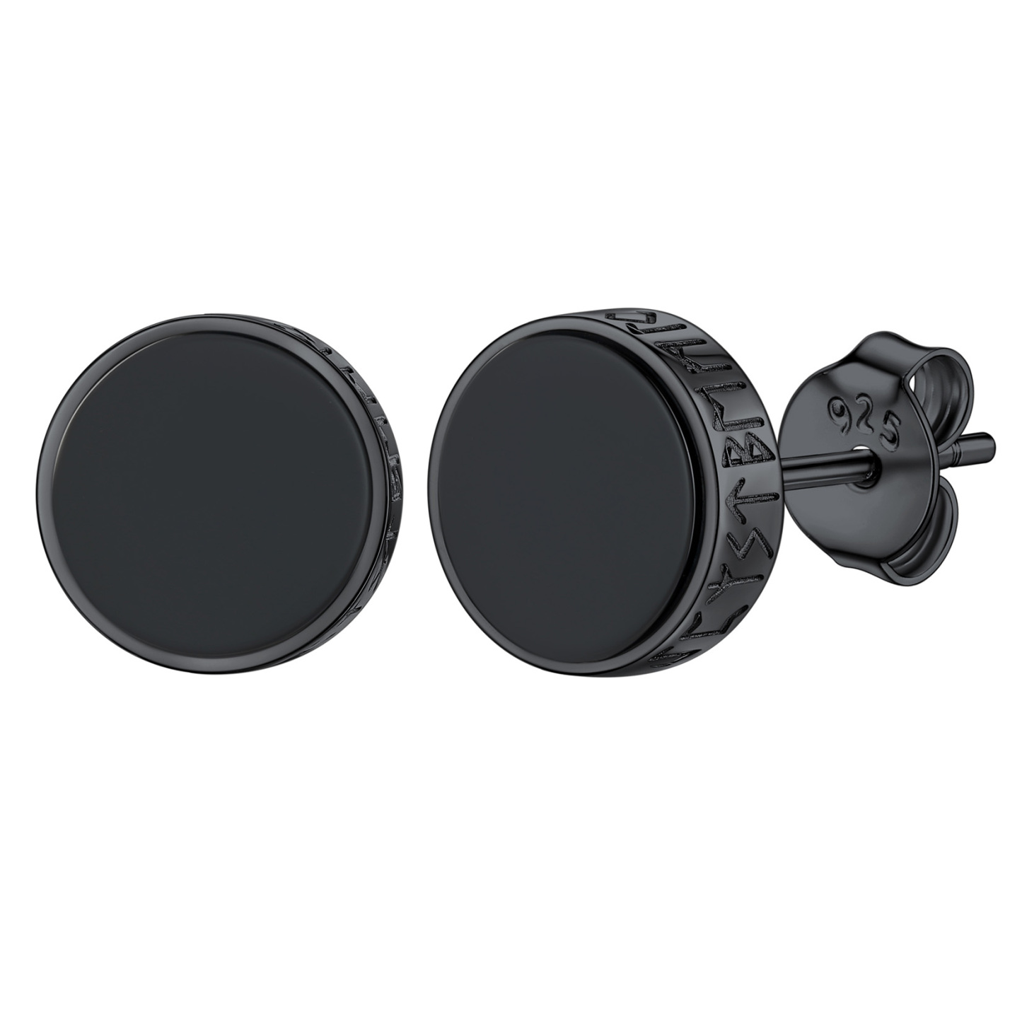 Boucles d’Oreilles Homme Argent 925 Onyx Noir Style Viking