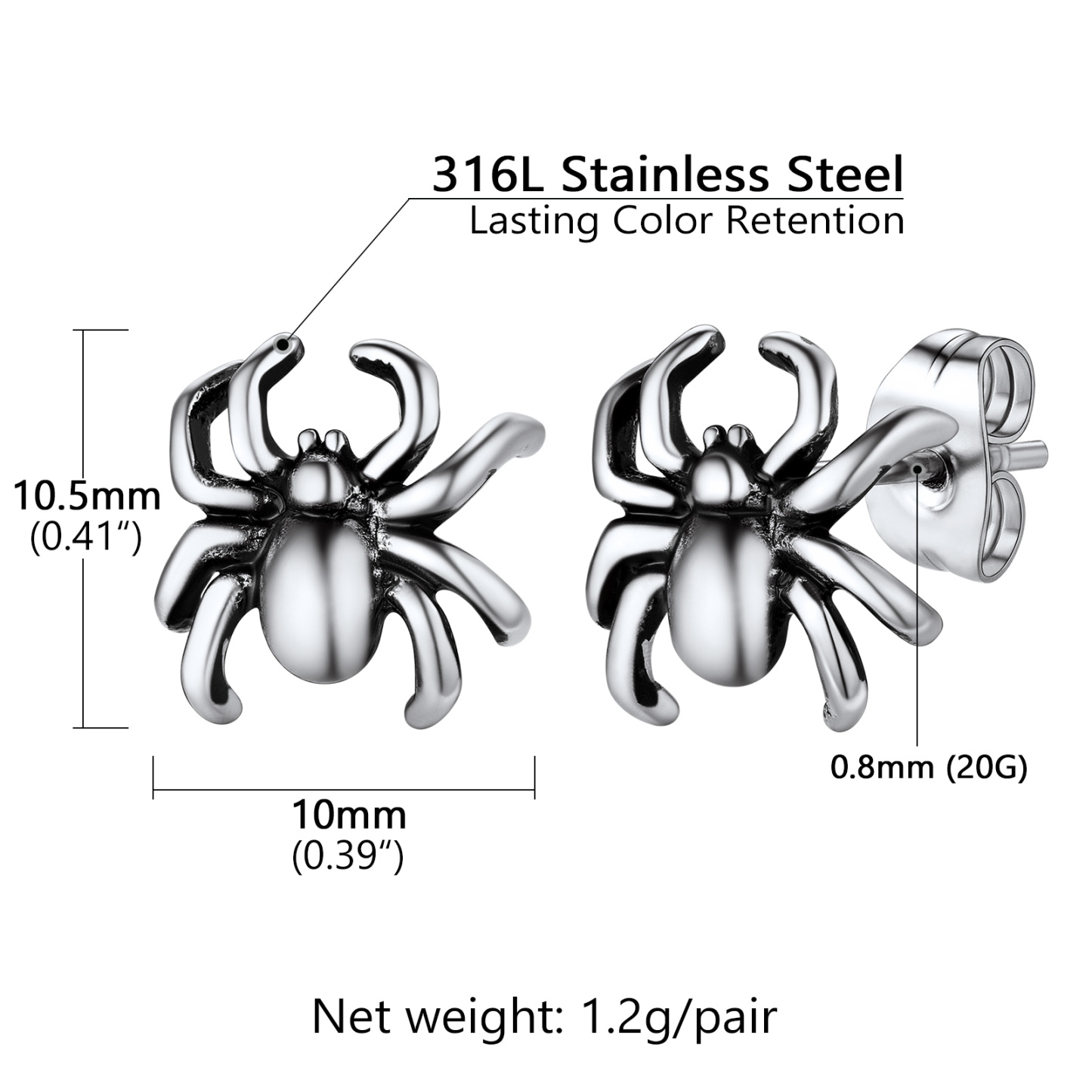 Boucles d'Oreilles Araignée Cadeau Halloween taille