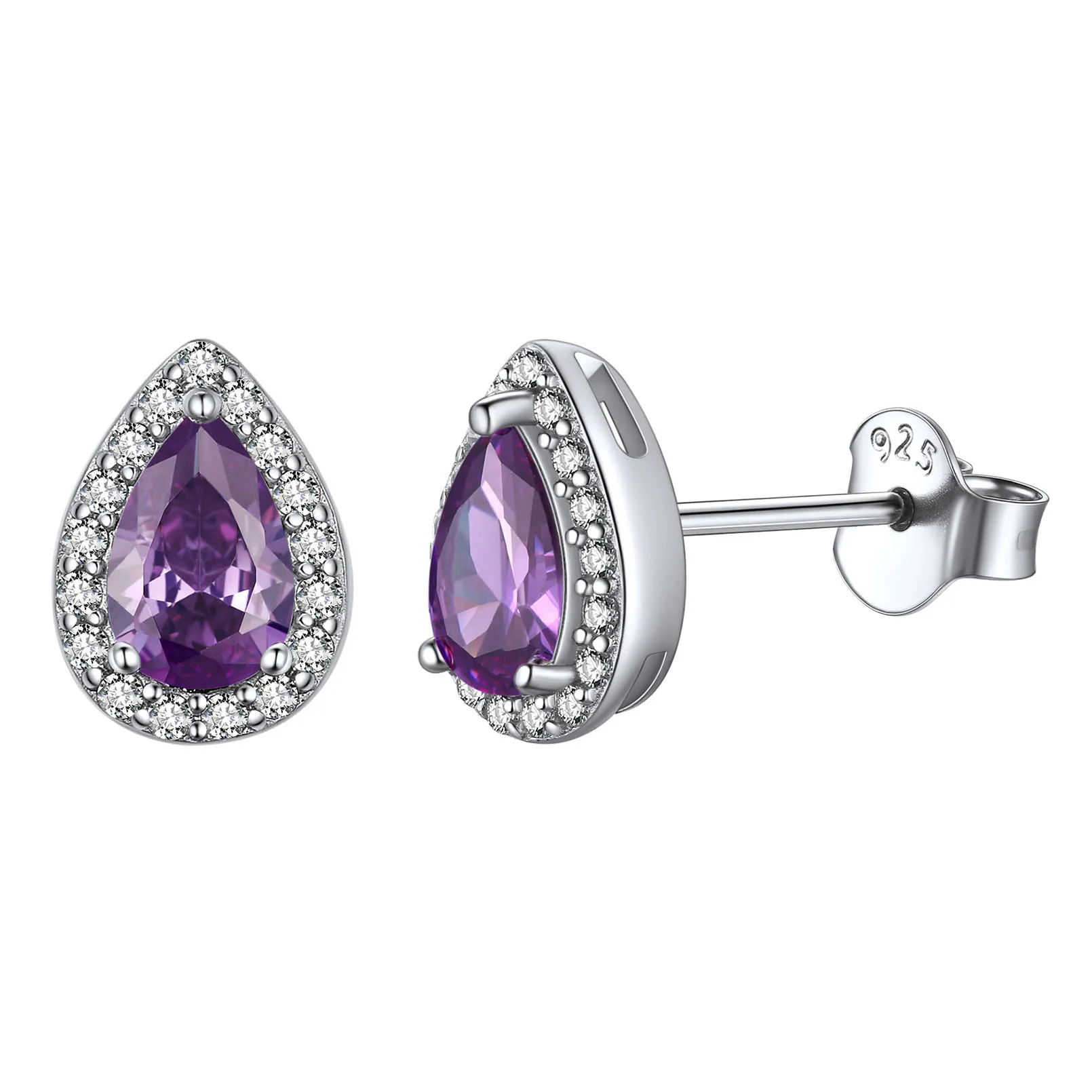 Boucles d’Oreilles Clous en Argent Sterling avec Pierre de Naissance Février