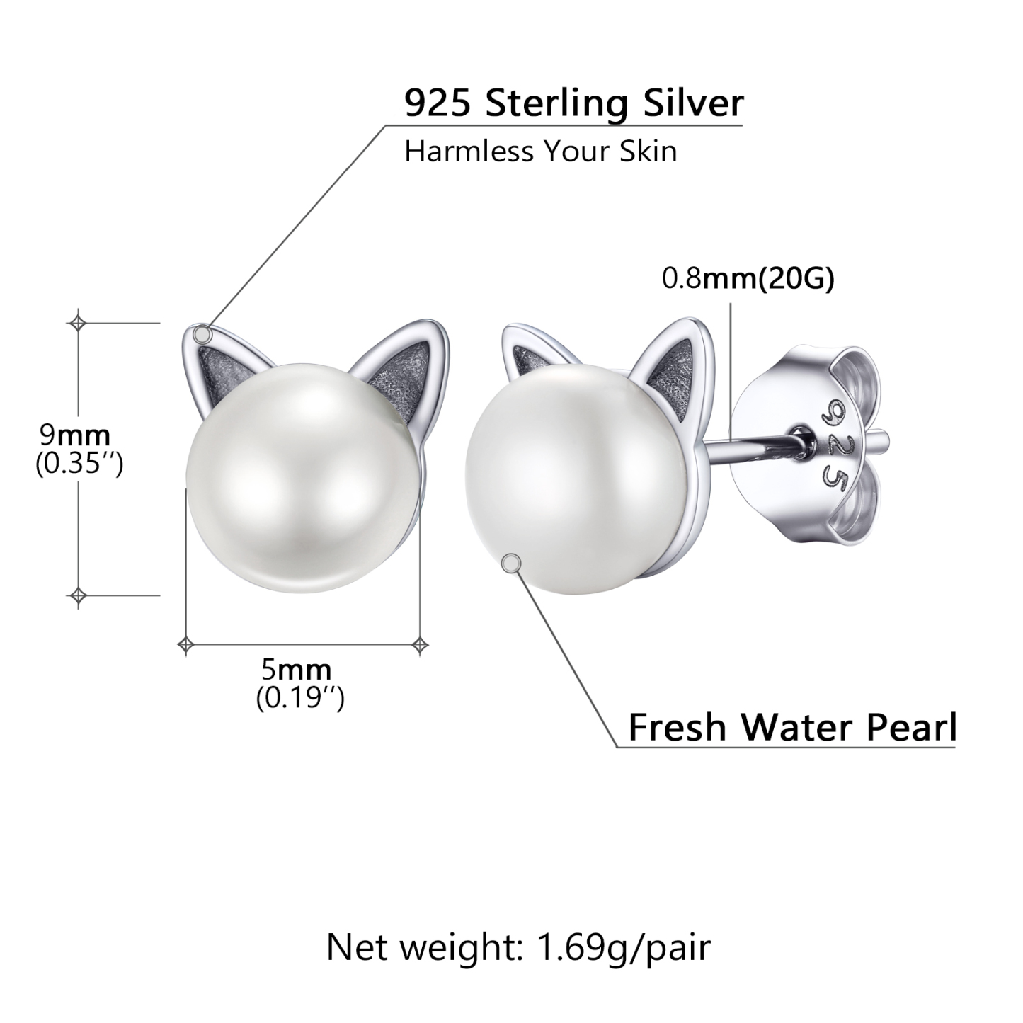 Boucles d'Oreilles Clou Chat Mignon taille