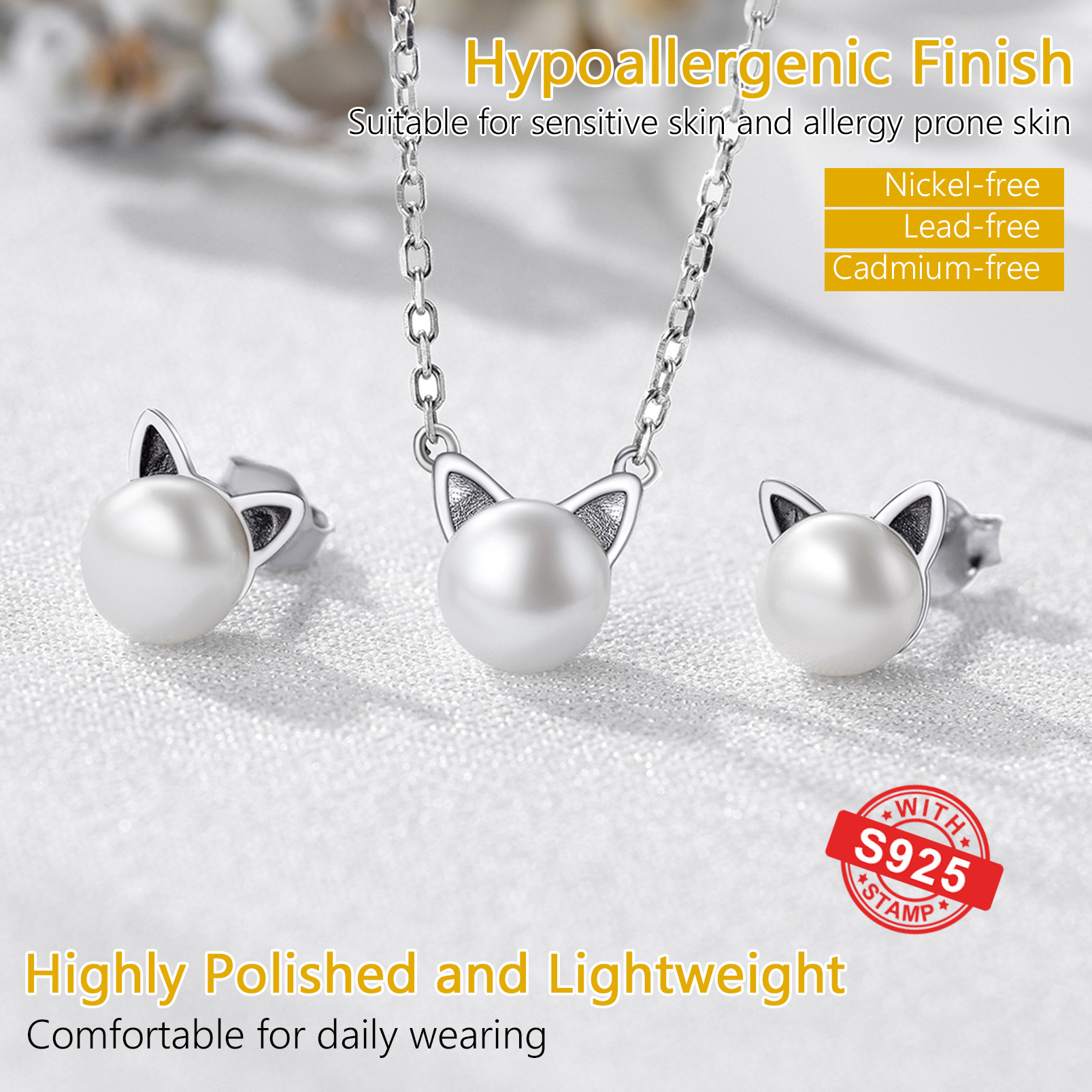 Boucles d'Oreilles Clou Chat Mignon en Argent 