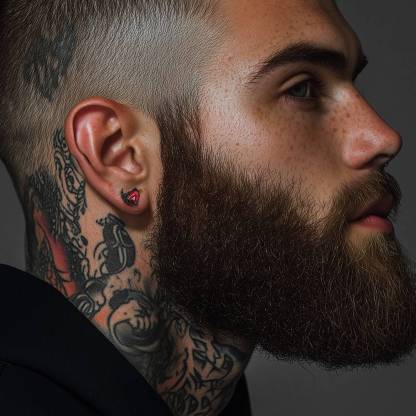  Boucles d'Oreilles Gothique Rétro Crâne avec Cœur en Rubis pour homme