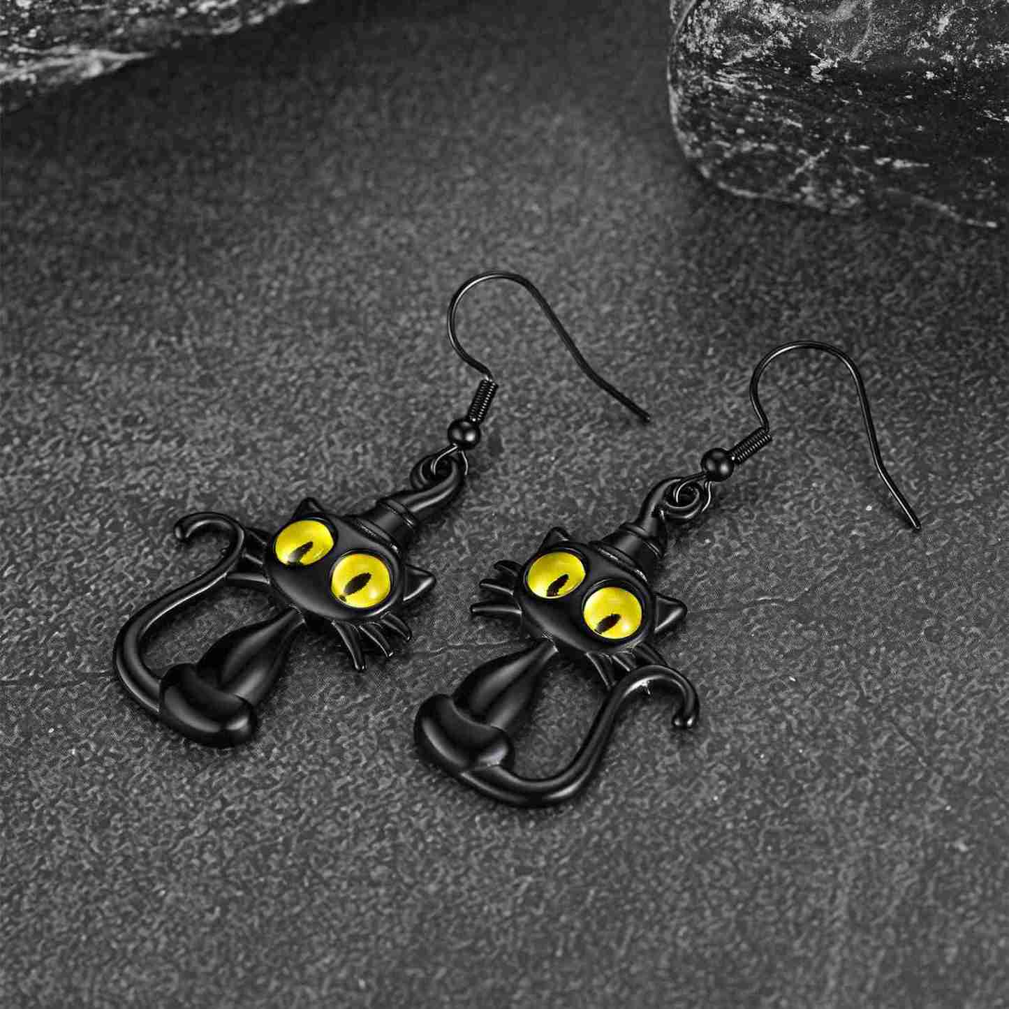 Boucles d'Oreilles Chat Noir - Cadeaux Halloween pour Femme