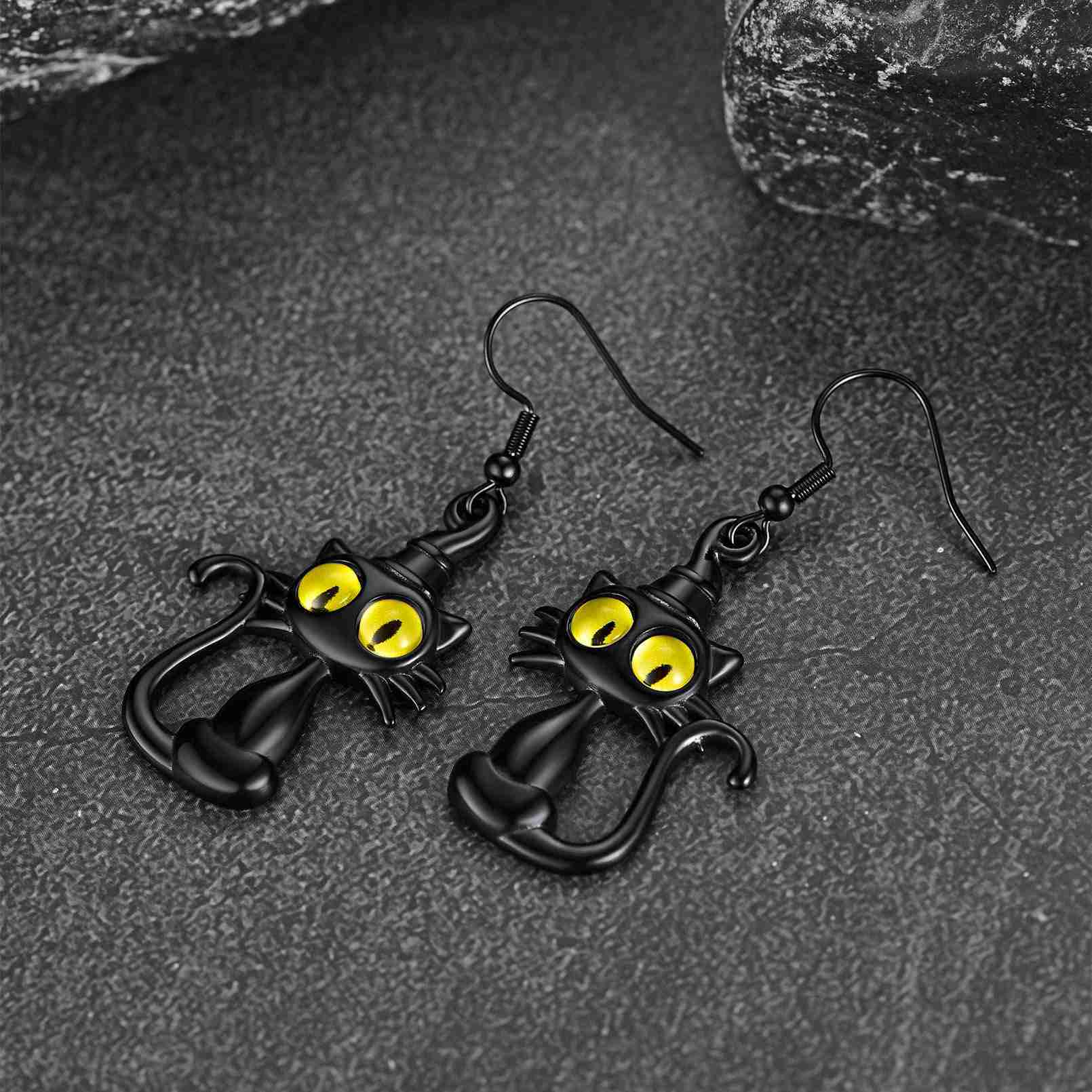 Boucles d'Oreilles Chat Noir - Cadeaux Halloween pour Femme