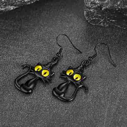 Boucles d'Oreilles Chat Noir - Cadeaux Halloween pour Femme