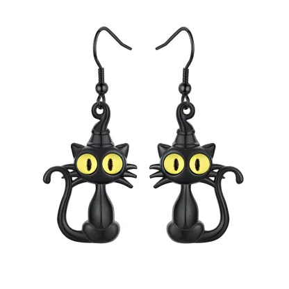 Boucles d'Oreilles Pendantes Chat Noir pour Femme | Cadeaux Halloween